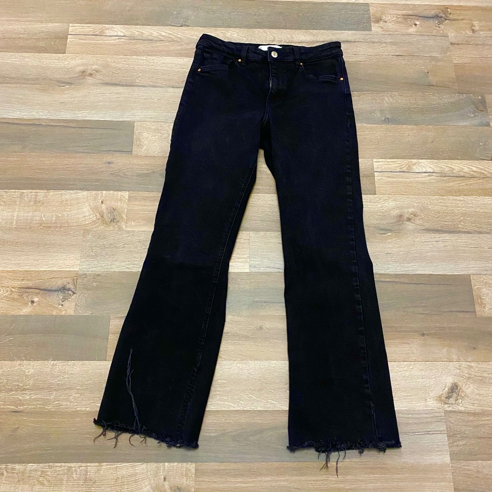 MNG size 8 black denim jeans slit hem flare grunge whimsigoth edgy